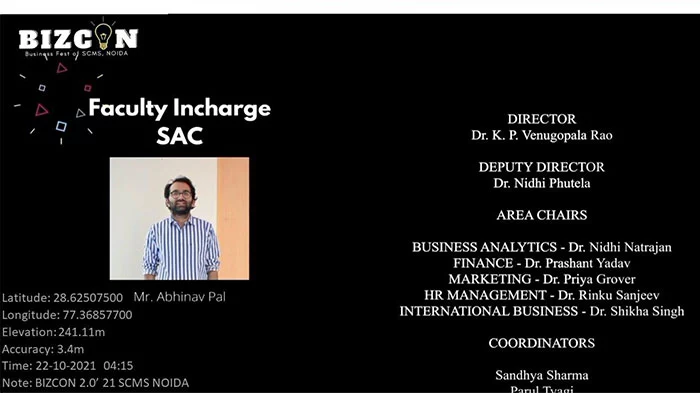 Faculty incharge SAC  event at SCMS Noida